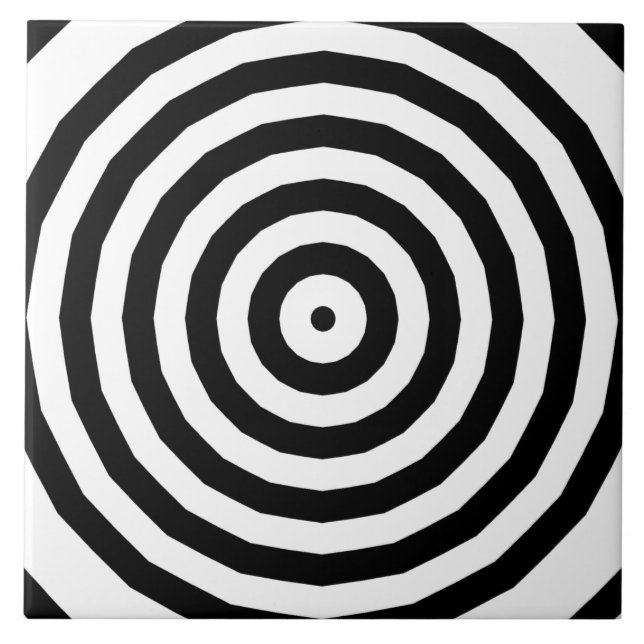Azulejo Círculos Concéntricos en blanco y negro Ilusión óp (Frente)