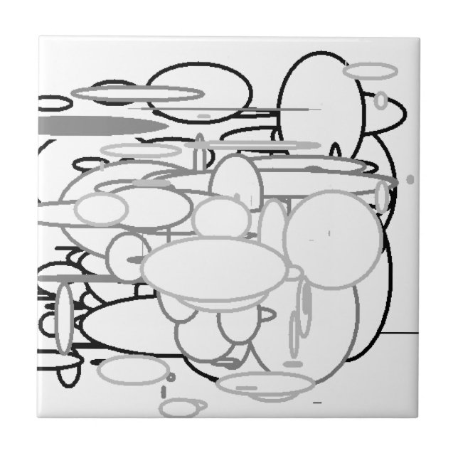 Azulejo Círculos de gris blanco negro, arte digital de los (Frente)