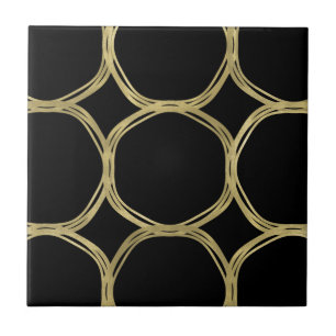 Azulejo Círculos Dorados y Glam Elegante Moderno Negro