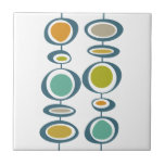 Azulejo Círculos Funky Retro Moderno Colorido De Mediados<br><div class="desc">Esta fabulosa baldosa decorativa moderna de mediados de siglo presenta dos conjuntos de círculos colgantes abstractos y divertidos en los colores azul turquesa,  naranja,  marrón,  verde aguacate,  oro y azul. ¡Esto hará que tu decoración sea colorida!</div>