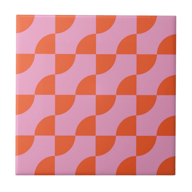 Azulejo Círculos semi abstractos de naranja de mediados de (Frente)