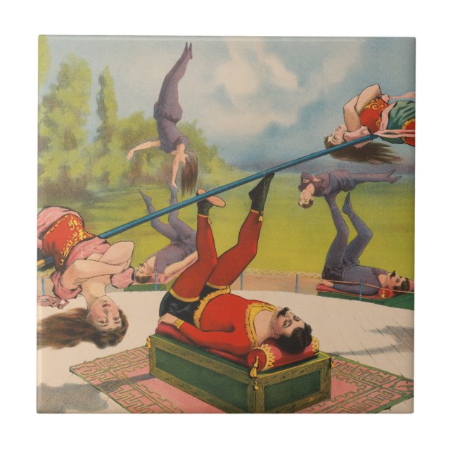 Azulejo Circus Poster Mostrando Actos Acrobáticos, Circa 1 (Frente)