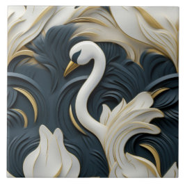 Azulejo Cisne 3D, oro blanco y azul