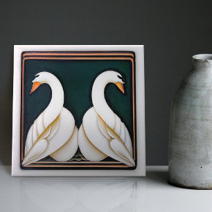 Azulejo Cisne Art Deco Decoración de Pared Floral Art Nouv