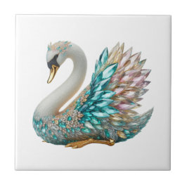 Azulejo Cisne de Diamante Deslumbrante Cristal Dorado Bril