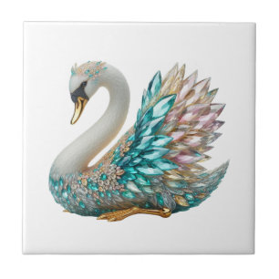Azulejo Cisne de Diamante Deslumbrante Cristal Dorado Bril