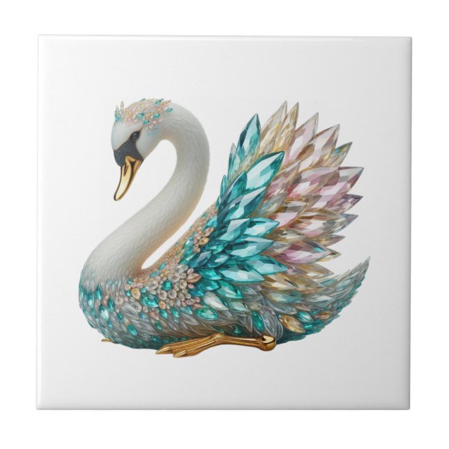 Azulejo Cisne de Diamante Deslumbrante Cristal Dorado Bril (Frente)