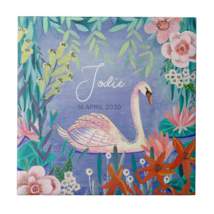 Azulejo Cisne Hermoso Pájaro Elegante Azul y Rosa Baby Sho