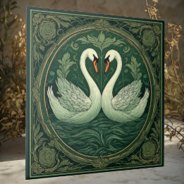 Azulejo Cisne verde amante parejas Art Nouveau Lago Etéreo