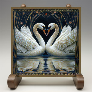 Azulejo Cisnes Art Deco Decoración de pared Cisne Art Nouv