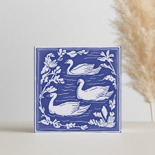 Azulejo Cisnes Art Nouveau Vintage Azules y Blancos de Bir