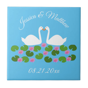 Azulejo Cisnes blancas y nenúfares Bodas Personalizado