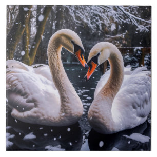 Azulejo Cisnes románticos en un país maravillosamente inve