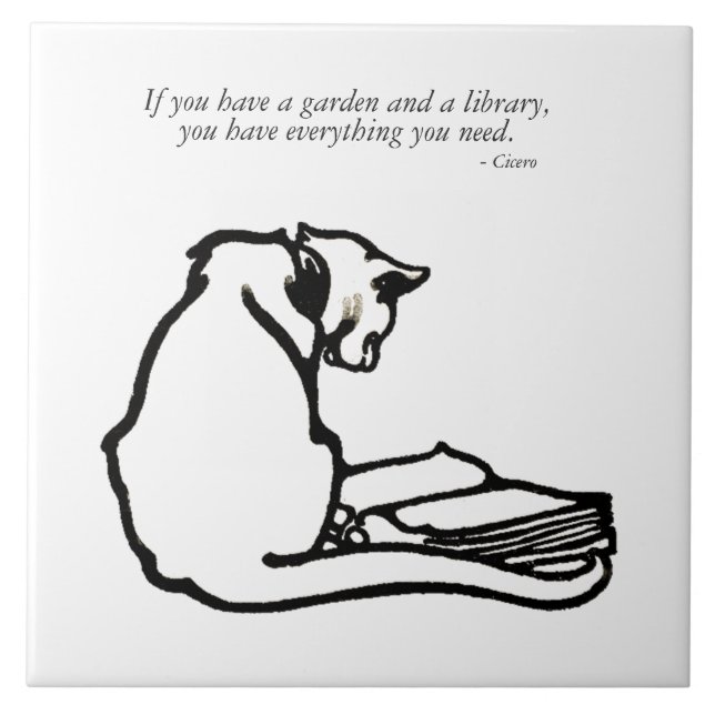 Azulejo Cita del gato del jardín de la biblioteca del (Frente)