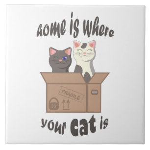 Azulejo Cita divertida Home es donde está tu gato