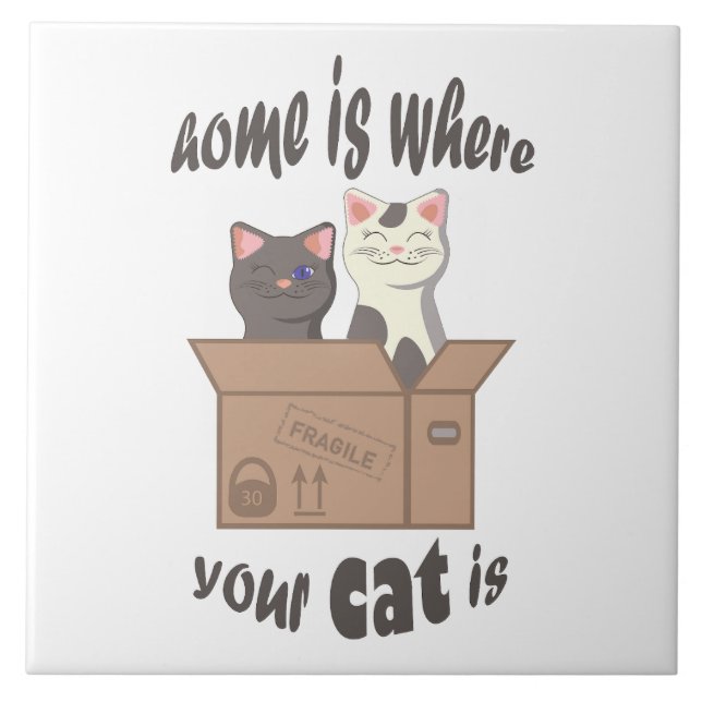 Azulejo Cita divertida Home es donde está tu gato (Frente)