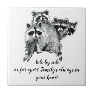 Azulejo Cita Inspiradora de la familia Watercolor Raccoon