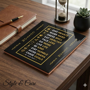Azulejo Citas de Éxito Motivacionales Tipografía Oro Negro