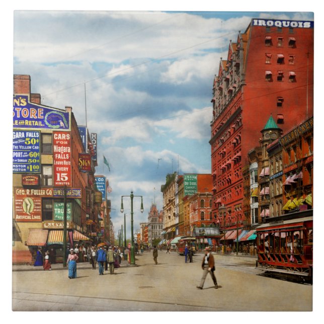 Azulejo Ciudad - Buffalo NY - Rótulos del Times 1900 (Frente)
