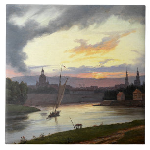 Azulejo Ciudad de Dresden al atardecer (Paisaje alemán)