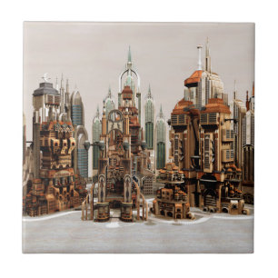 Azulejo Ciudad de fantasía futurista Arte de horizonte de