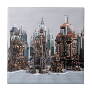 Azulejo Ciudad de fantasía futurista Arte de horizonte urb
