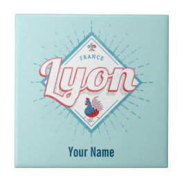 Azulejo Ciudad de Lyon Francia retro rooster recuerdo vint