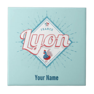 Azulejo Ciudad de Lyon Francia retro rooster recuerdo vint