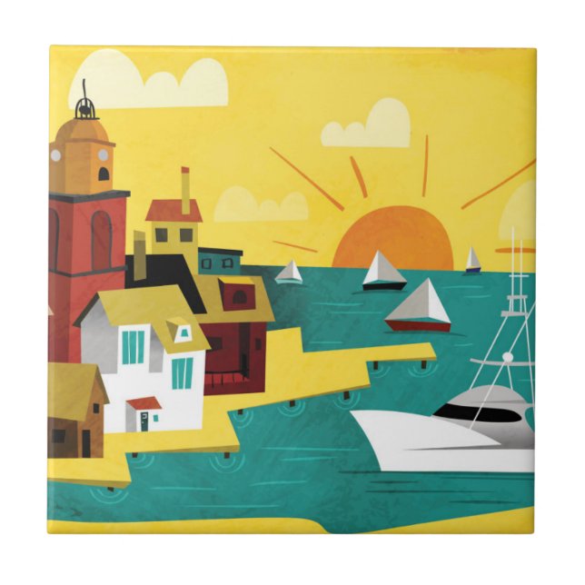 Azulejo Ciudad de puerto abstracta (Frente)