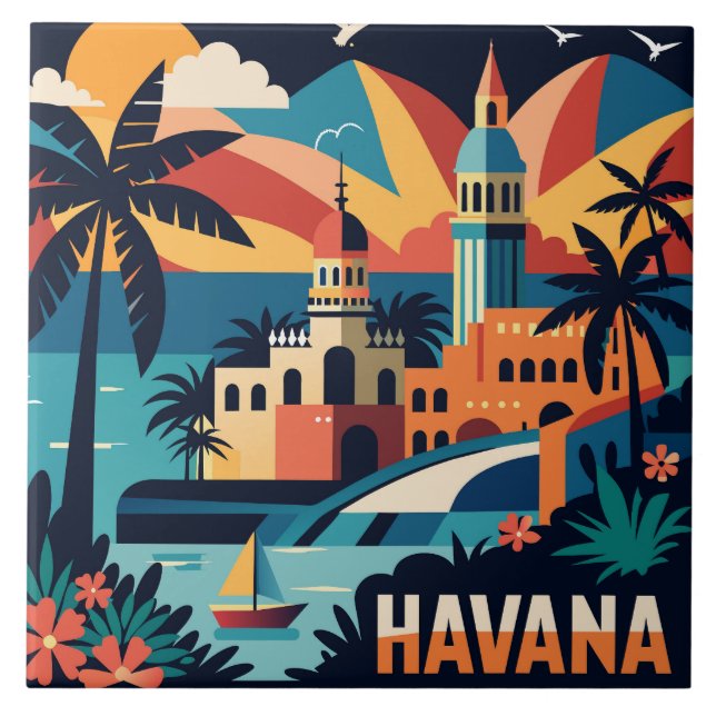 Azulejo Ciudad de Viajes de la Isla de la Habana Cuba (Frente)