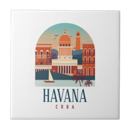 Azulejo Ciudad Retro Mínima de la Isla de La Habana Cuba