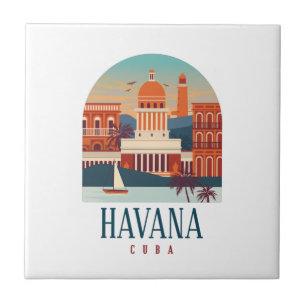 Azulejo Ciudad Retro Mínima de la Isla de La Habana Cuba