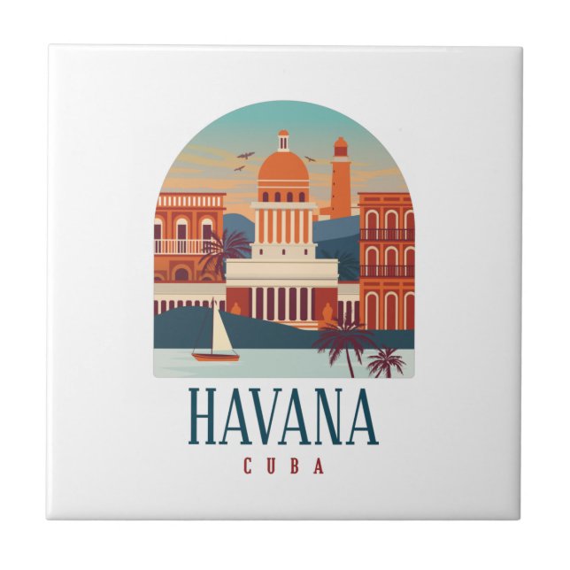 Azulejo Ciudad Retro Mínima de la Isla de La Habana Cuba (Frente)