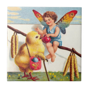 Azulejo Clapsaddle: Hada de Pascua con el pollo