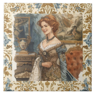 Azulejo Clásica, bella dama con elegancia floral