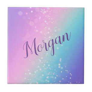 Azulejo Clásica estrella de bokeh púrpura y azul, nombre o