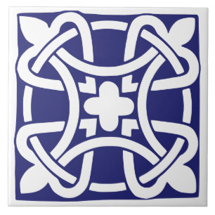 Azulejo Clásico Antiguo Azul Oscuro y Blanco Tradicional