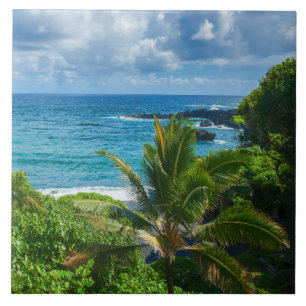 Azulejo Clásico Blue Hawaii Tropical Island Sea Palms