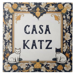 Azulejo Clásico Cat Personalizado Casa Nombre Plate Rótulo