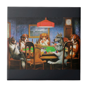 Azulejo Clásico Coolidge Vintage Arte de Perros Jugando Po