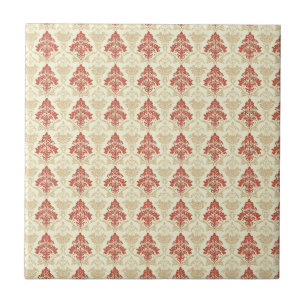 Azulejo Clásico Damask Vintage Rojo Verde Beige