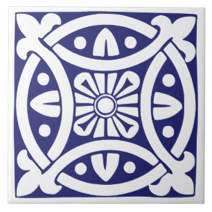 Azulejo Clásico de Antiguo Estilo: Azul Oscuro y Blanco Tr