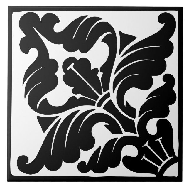Azulejo Clásico de Época: Florecimiento en Blanco y Negro (Frente)