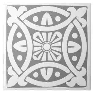 Azulejo Clásico de Época: Gris y Blanco Tradicional