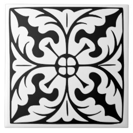 Azulejo Clásico de Época: Tradicional Blanco y Negro