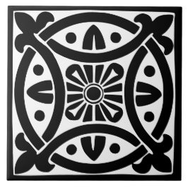Azulejo Clásico de Época: Tradicional Blanco y Negro