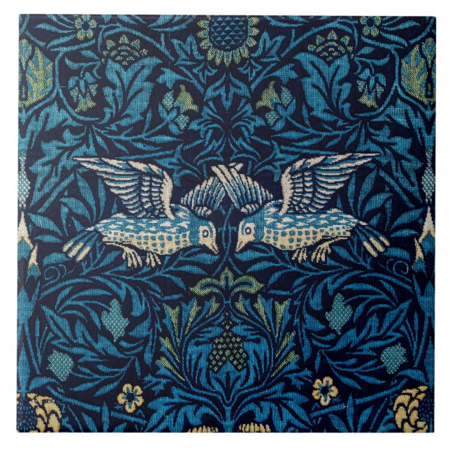 Azulejo Clásico de tapiz de aves azules de William Morris (Frente)