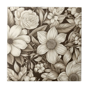 Azulejo Clásico floral monocromo con ambiente vintage