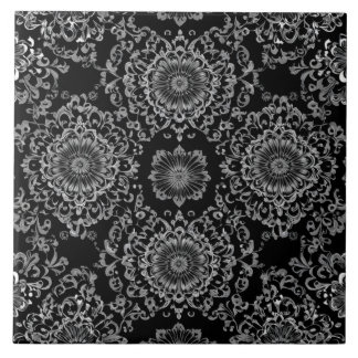 Azulejo Clásico Kaleidoscope floral en tonos oscuros