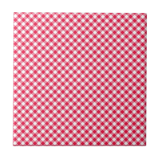 Azulejo Clásico Patrón de Gingham Rojo y Blanco Rústico (Frente)